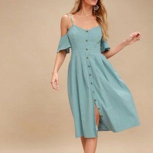 I've Got Love Slate Blue Off-Shoulder Midi Dress